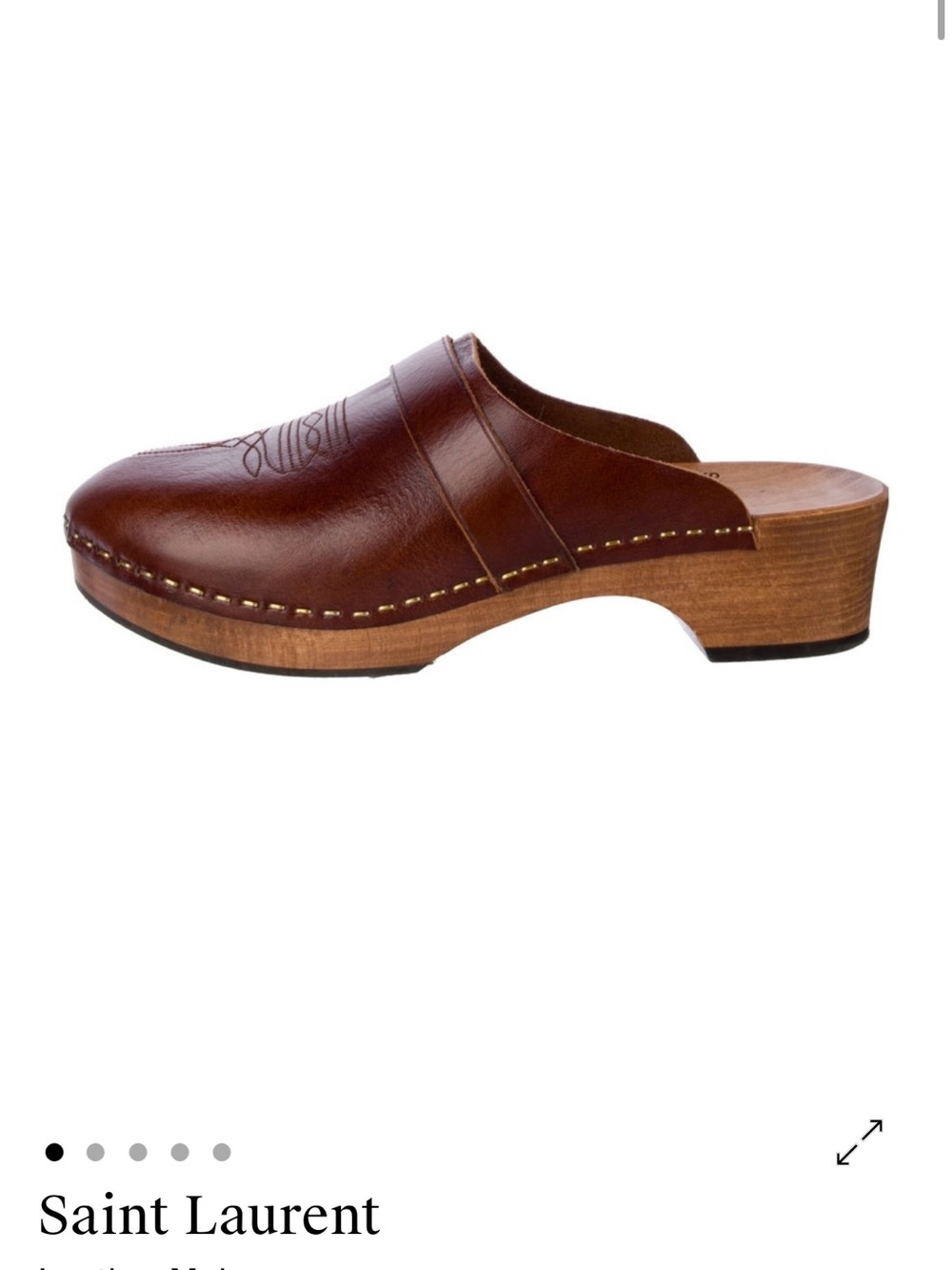 Saint Laurent Brown Leather Clog Mule with Wooden Platform SIZE 8 (EU 38) - Picture 1 of 4